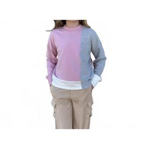 NEW PAPER FLOWER patchwork crop mock neck sweatshirt in puprle grey white